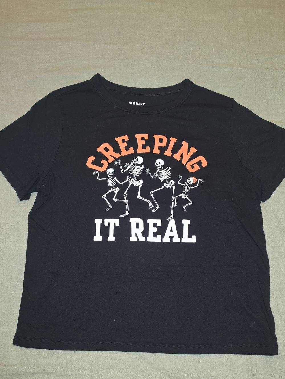 Old Navy Creeping It Real Skeleton Graphic Tee Black & Orange Medium